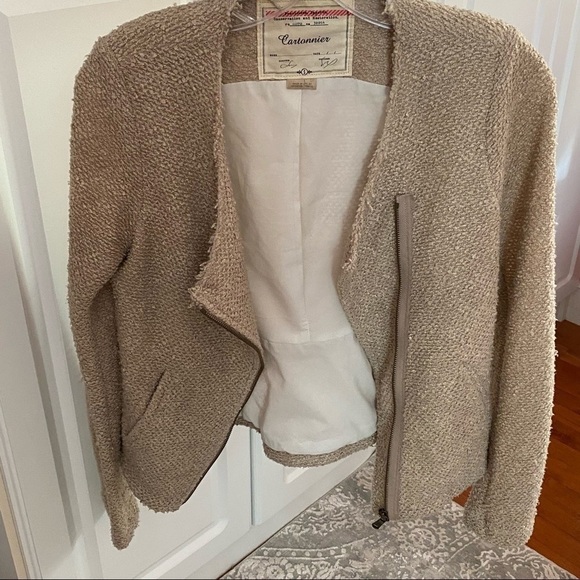 Anthropologie Cartonnier Gold Shimmer Asymmetrical Full-Zip Jacket Blazer Small - Picture 9 of 12